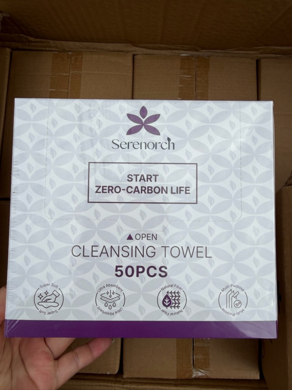 Serenorch Cleansing Towel 50pcs - White with Purple Accents